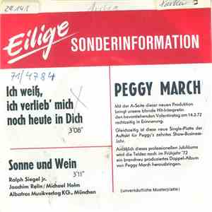 Peggy March - Ich Weiß Ich Verlieb Mich Noch Heute In Dich download free